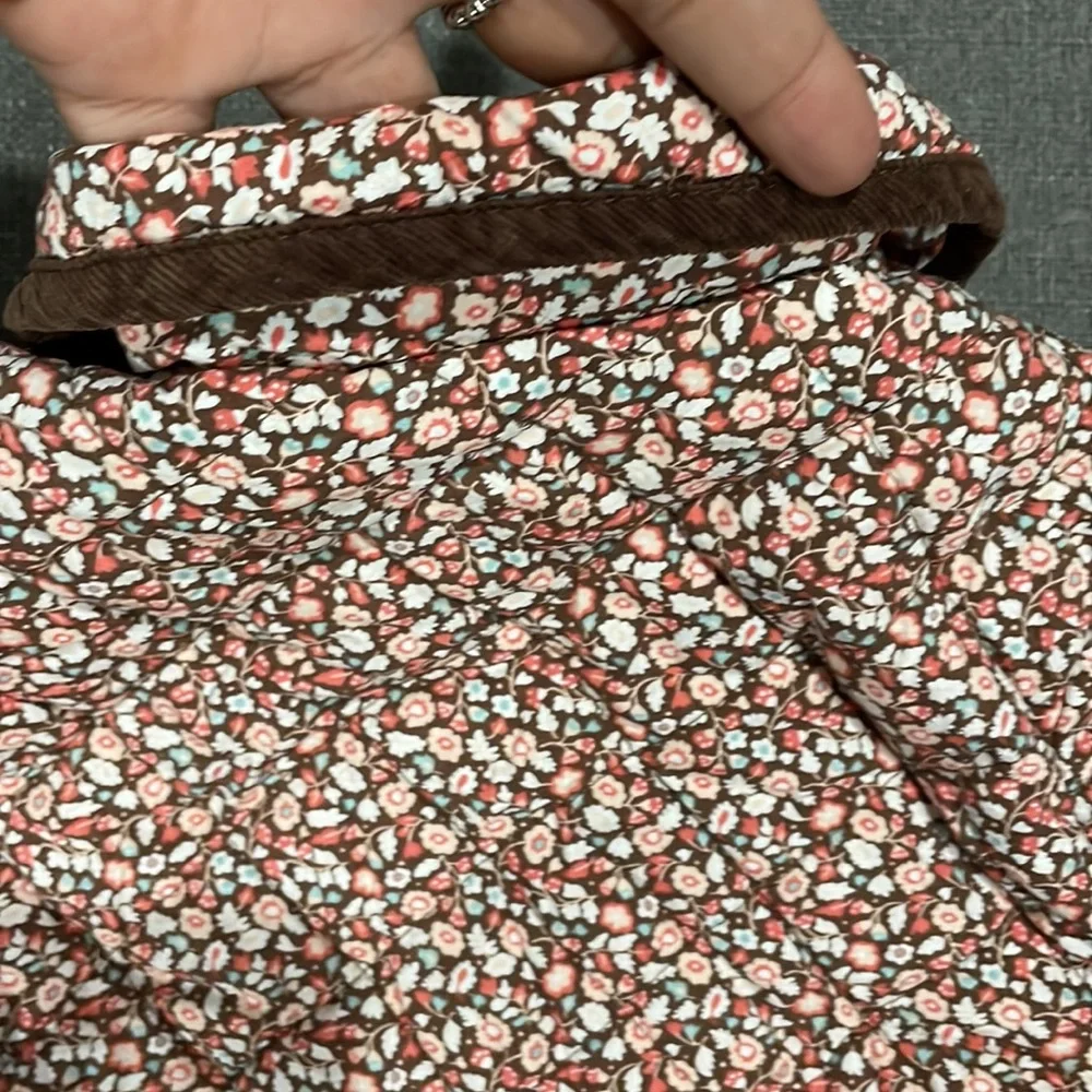 Janie and Jack Pink Floral with Brown Curduroy Trim Quilted Jacket with collar